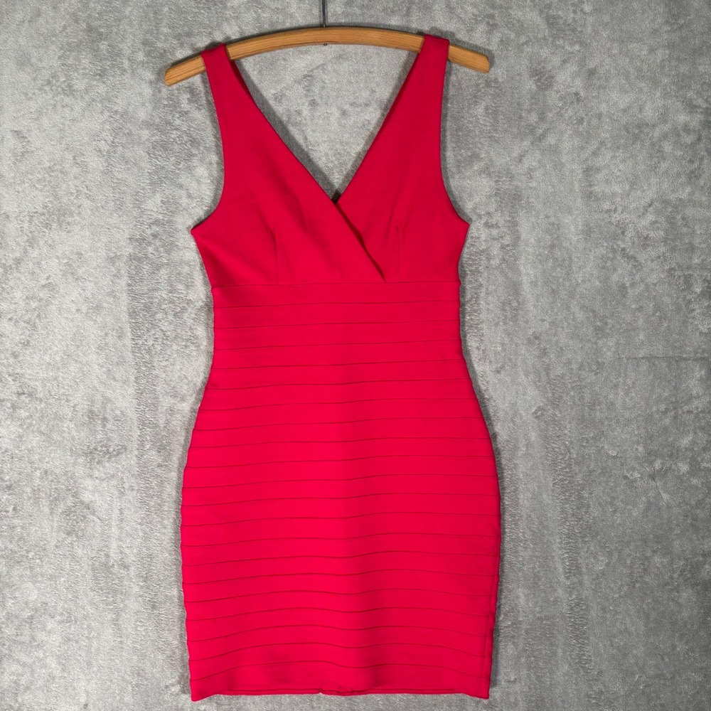 Express Red Sleeveless V-Neck Bandage Bodycon Party Dress Small Y2K Clubwear